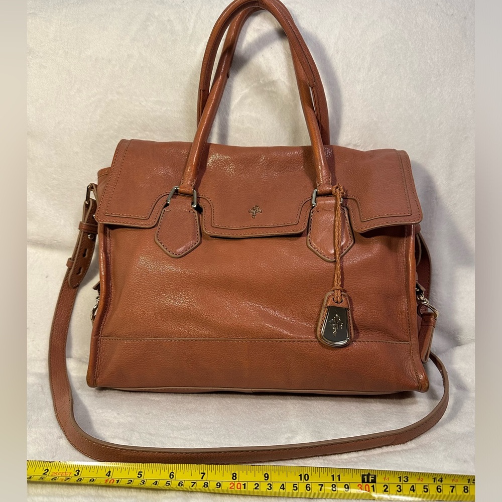 Cole Haan tan satchel with side pockets with zipper